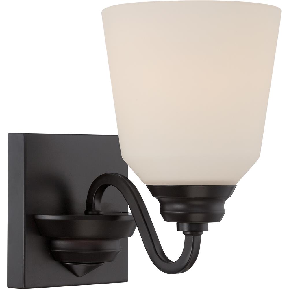 Nuvo Lighting 62/376  Calvin - 1 Light Vanity Fixture with Satin White Glass - LED Omni Included in Mahogany Bronze Finish